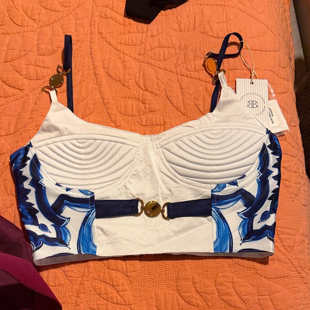 Blue and White Bustier with Gold Details
